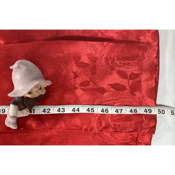 Vintage 90s Linda Bis Red Robe Lace Trim Rose Embossed One Size w/ Pockets - Picture 8 of 8